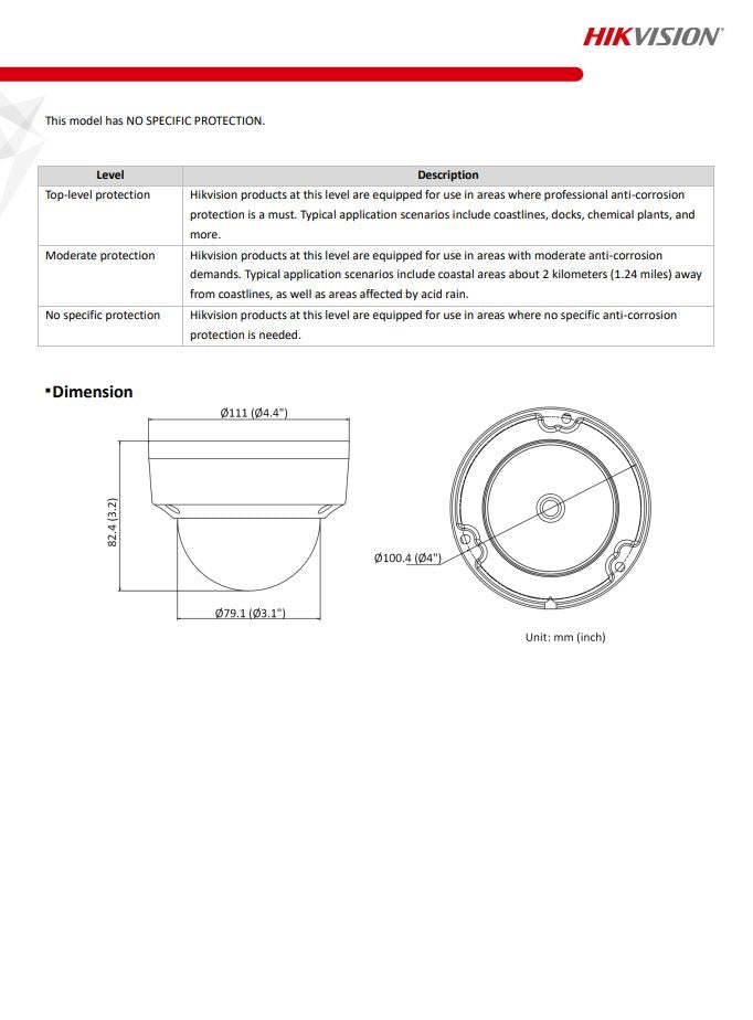 HIKVISION DS-2CD1143G0-I(C) 4MP Fixed Vandal Dome Network Camera