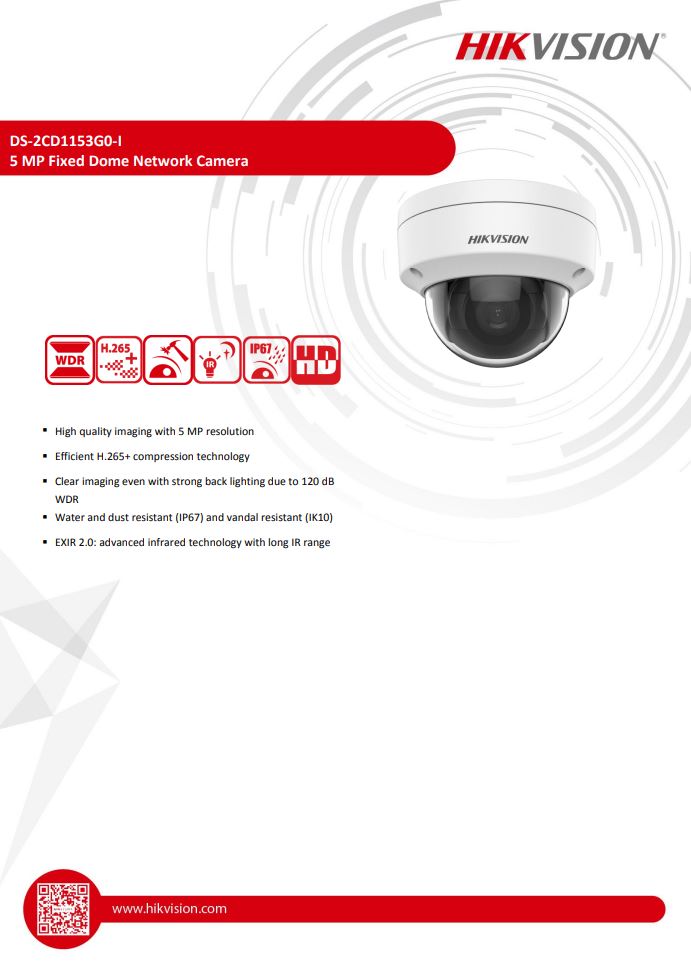 HIKVISION DS-2CD1153G0-I 5MP Fixed Vandal Dome Network Camera