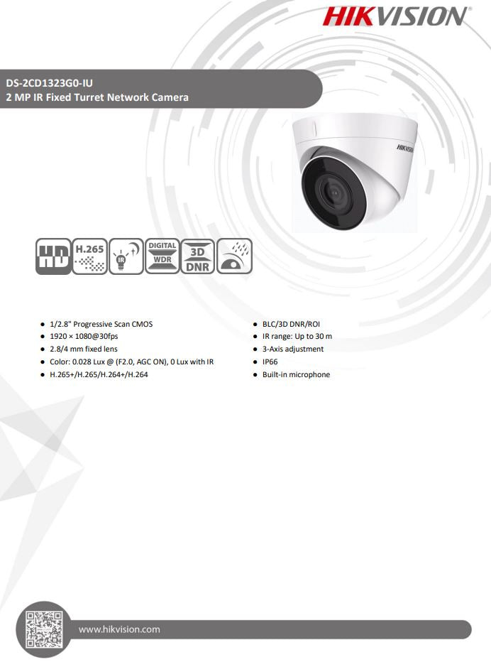 HIKVISION DS-2CD1323G0-IUF 2MP Fixed Turret Network Camera