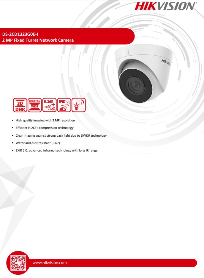 HIKVISION DS-2CD1323G0E-I(C) 2MP Fixed Turret Network Camera