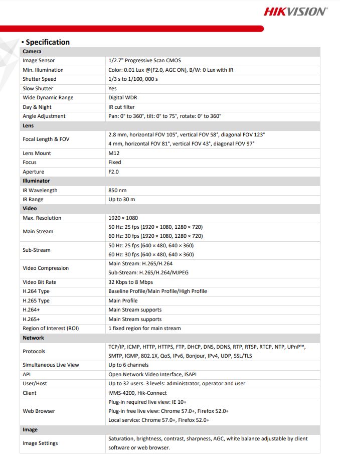 HIKVISION DS-2CD1323G0E-I(C) 2MP Fixed Turret Network Camera