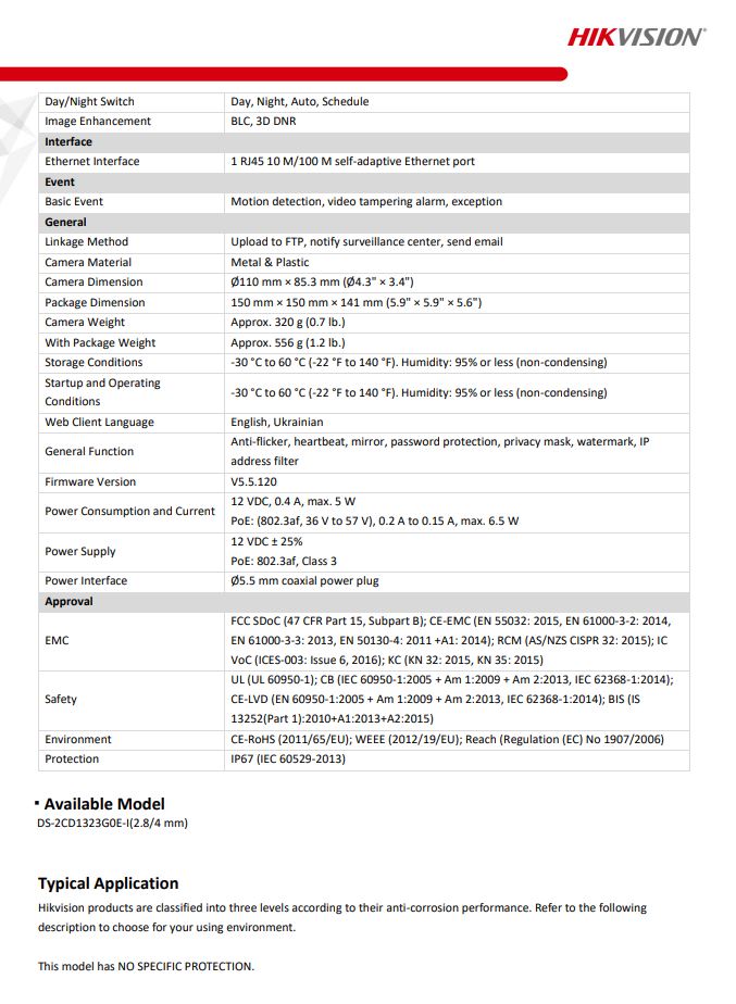 HIKVISION DS-2CD1323G0E-I(C) 2MP Fixed Turret Network Camera