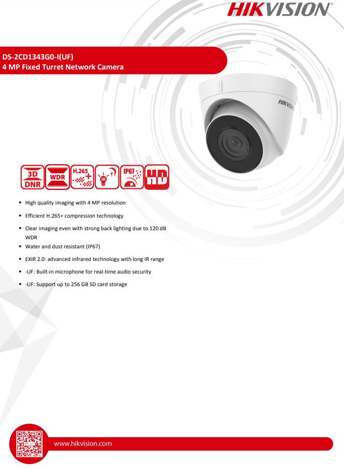 HIKVISION DS-2CD1343G0-IUF(C) 4MP Fixed Turret Network Camera