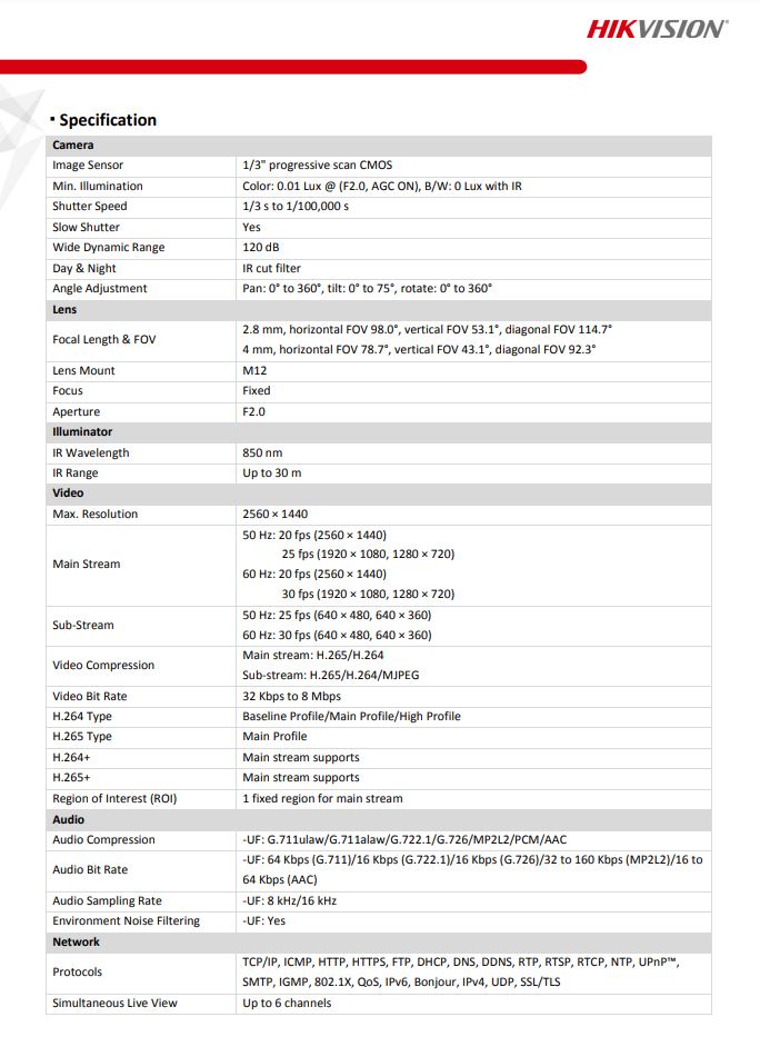 HIKVISION DS-2CD1343G0-IUF(C) 4MP Fixed Turret Network Camera