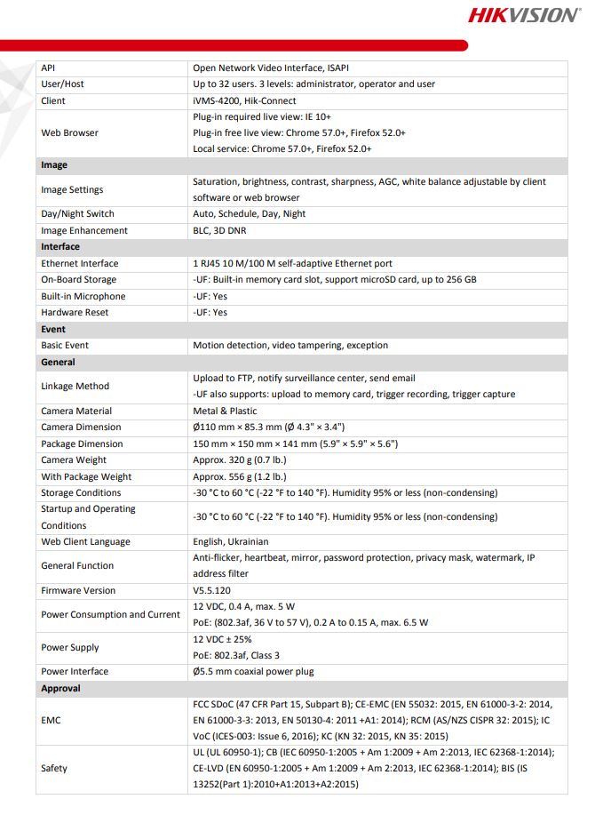 HIKVISION DS-2CD1343G0-IUF(C) 4MP Fixed Turret Network Camera