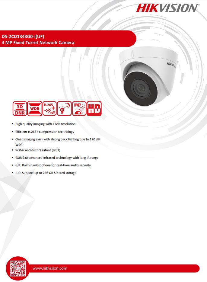 HIKVISION DS-2CD1343G0-I(C) 4MP Fixed Turret Network Camera