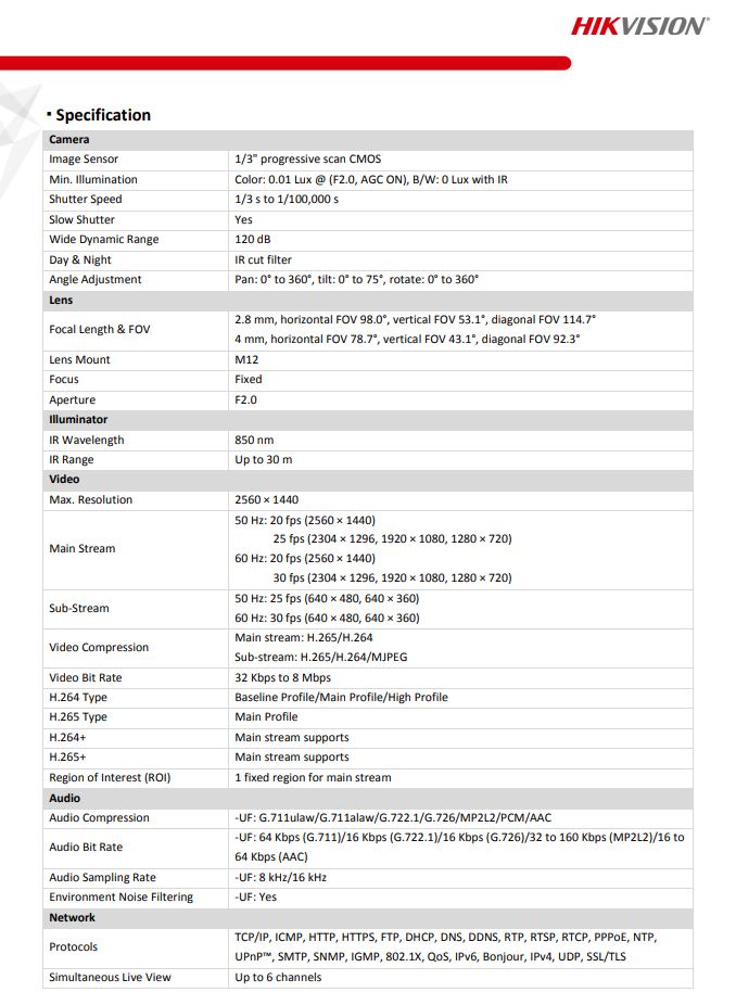 HIKVISION DS-2CD1343G0-I(C) 4MP Fixed Turret Network Camera