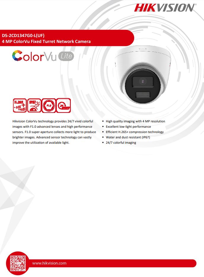 HIKVISION DS-2CD1347G0-L(C) 4MP ColorVu Fixed Turret Network Camera