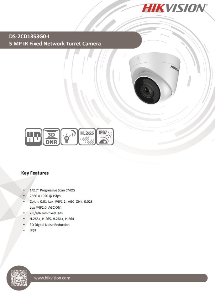 HIKVISION DS-2CD1353G0-I 5MP Fixed Turret Network Camera