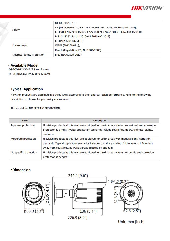 HIKVISION DS-2CD1643G0-IZ 4MP Motorized Varifocal Bullet Network Camera