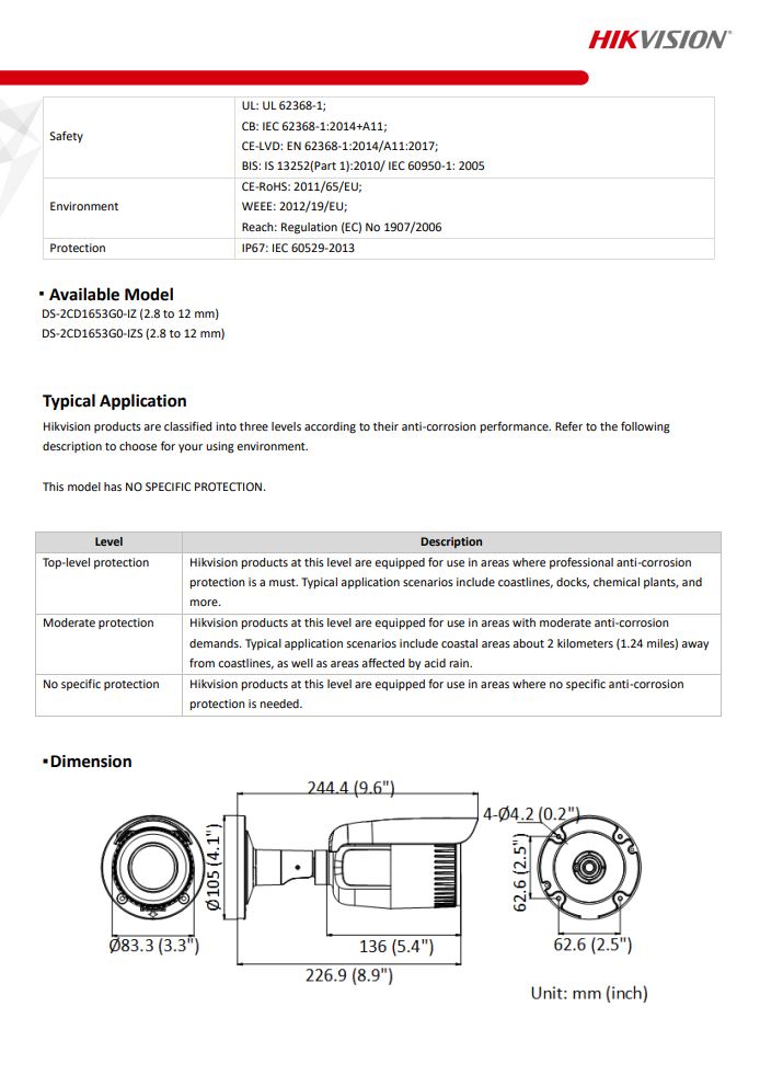 HIKVISION DS-2CD1653G0-IZ 5MP Motorized Varifocal Bullet Network Camera