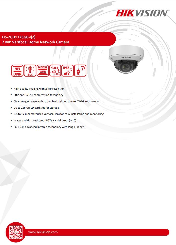 HIKVISION DS-2CD1723G0-IZ 2MP Motorized Varifocal Dome Network Camera