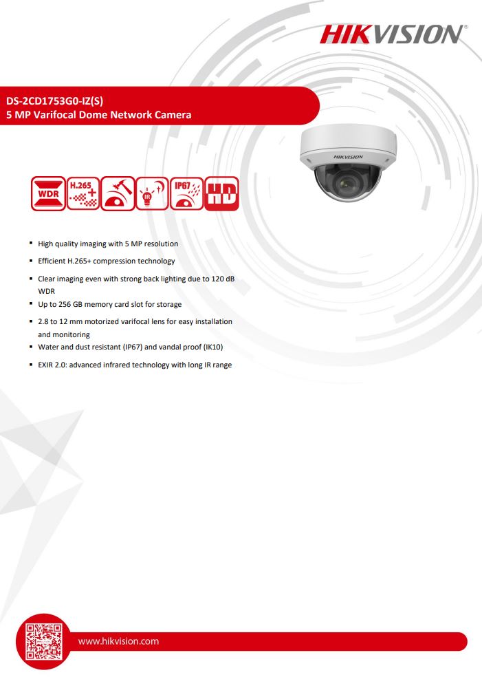 HIKVISION DS-2CD1753G0-IZ 4MP Motorized Varifocal Dome Network Camera