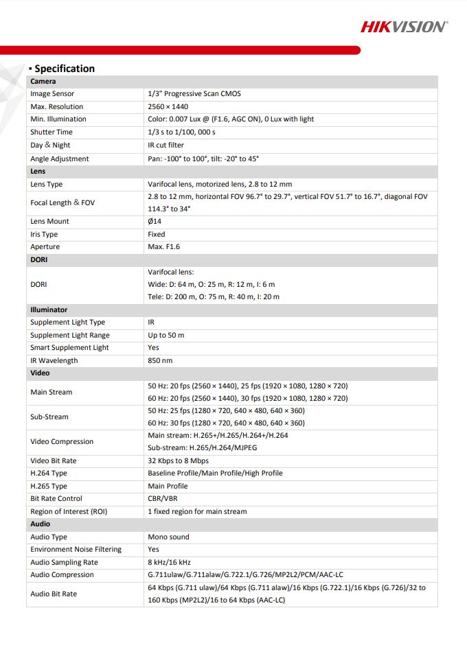 HIKVISION DS-2CD1A43G0-IZU 4MP Varifocal Bullet PT Network Camera