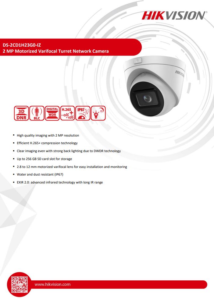 HIKVISION DS-2CD1H23G0-IZ 2MP Motorized Varifocal Turret Network Camera