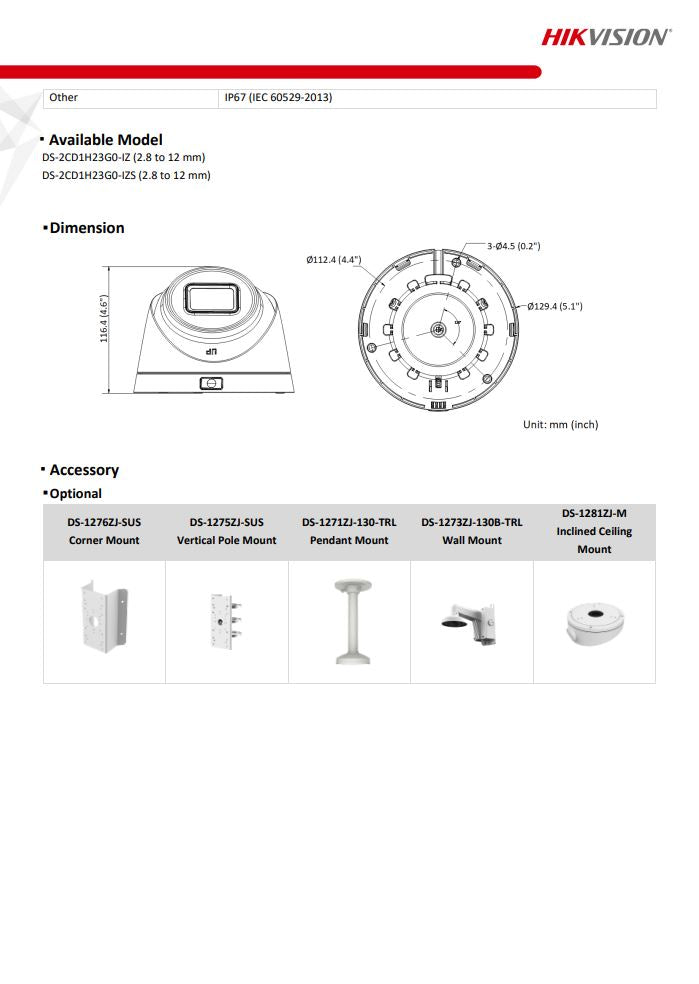 HIKVISION DS-2CD1H23G0-IZ 2MP Motorized Varifocal Turret Network Camera