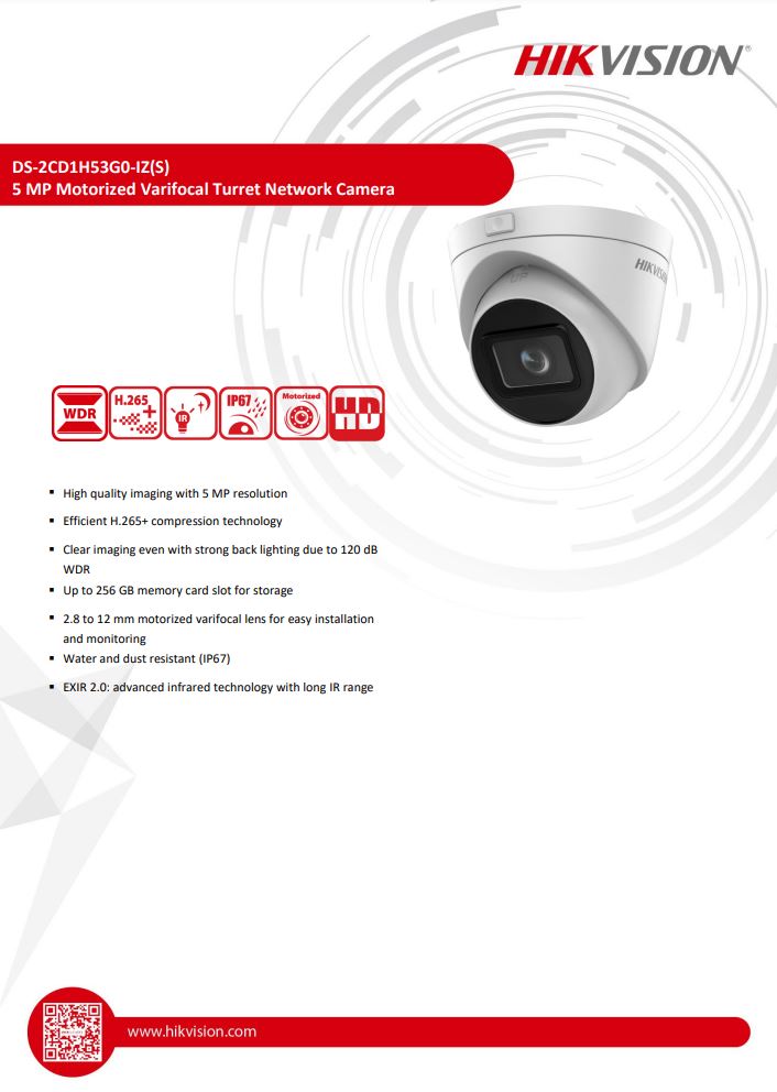 HIKVISION DS-2CD1H53G0-IZ 5MP Motorized Varifocal Turret Network Camera