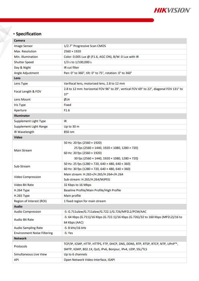 HIKVISION DS-2CD1H53G0-IZ 5MP Motorized Varifocal Turret Network Camera