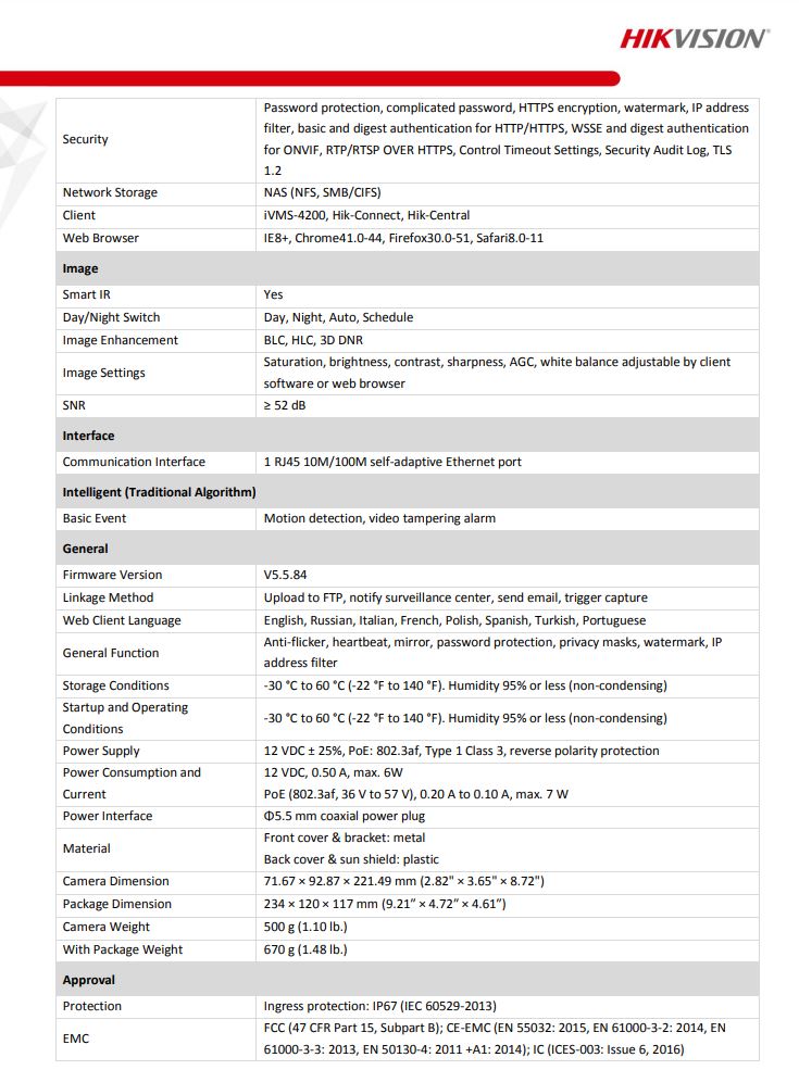 HIKVISION DS-2CD1T43G0-I(C) 4MP Fixed Bullet Network Camera