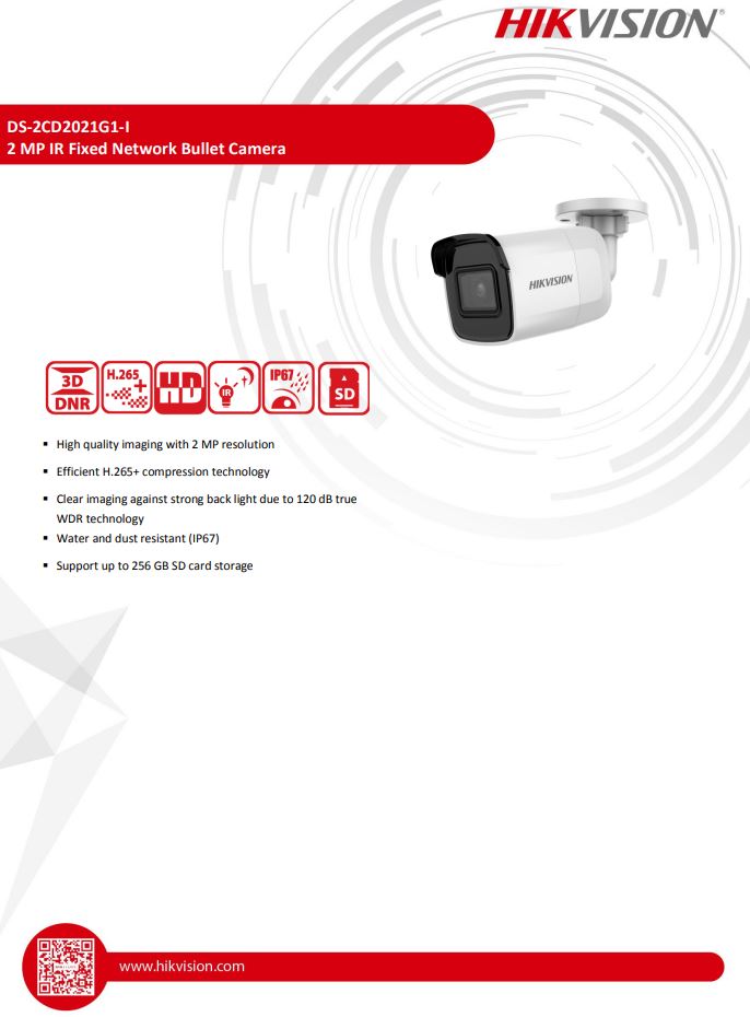 HIKVISION DS-2CD2021G1-I(C) 2MP WDR Fixed Mini Bullet Network Camera