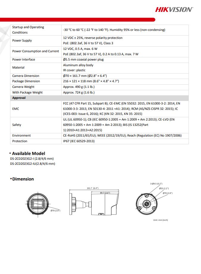 HIKVISION DS-2CD2023G2-I 2 MP EXIR Fixed Bullet Network Camera