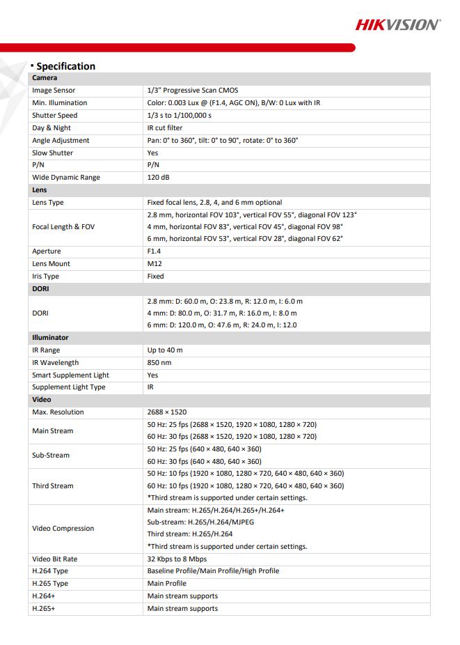 HIKVISION DS-2CD2046G2-I(U) 4 MP AcuSense Powered-by-DarkFighter Fixed Bullet Network Camera