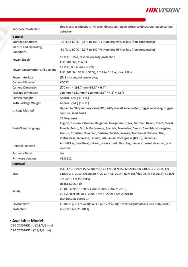 HIKVISION DS-2CD2046G2-I(U) 4 MP AcuSense Powered-by-DarkFighter Fixed Bullet Network Camera