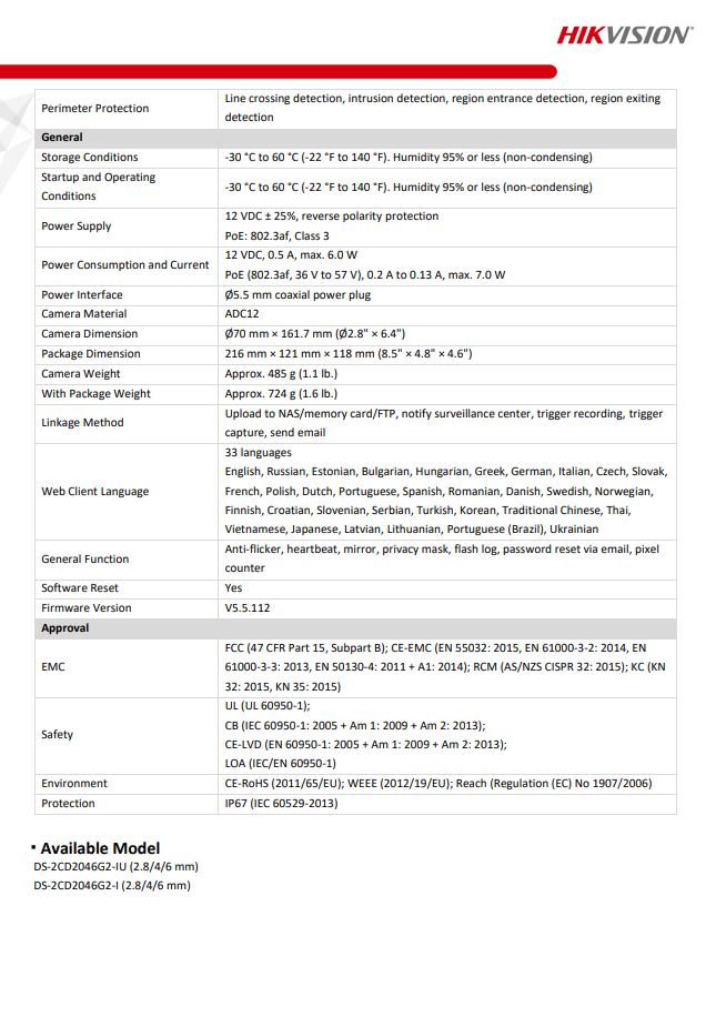 HIKVISION DS-2CD2046G2-IU(C) 4MP AcuSense Fixed Bullet Network Camera