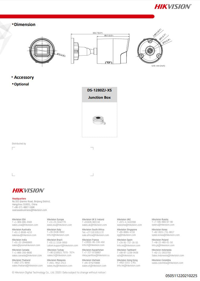 HIKVISION DS-2CD2046G2-I(U) 4 MP AcuSense Powered-by-DarkFighter Fixed Bullet Network Camera