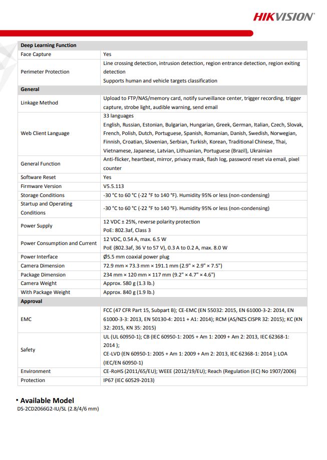 HIKVISION DS-2CD2066G2-IU/SL 6 MP AcuSense Strobe Light and Audible Warning Fixed Bullet Network Camera