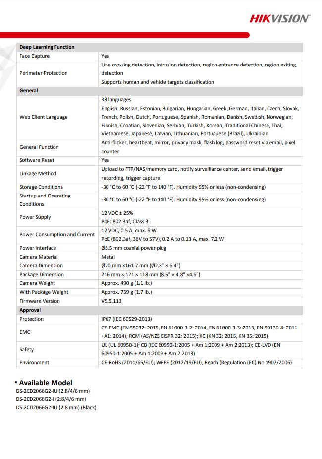 HIKVISION DS-2CD2066G2-I(C) 6 MP AcuSense Powered-by-DarkFighter Fixed Mini Bullet Network Camera