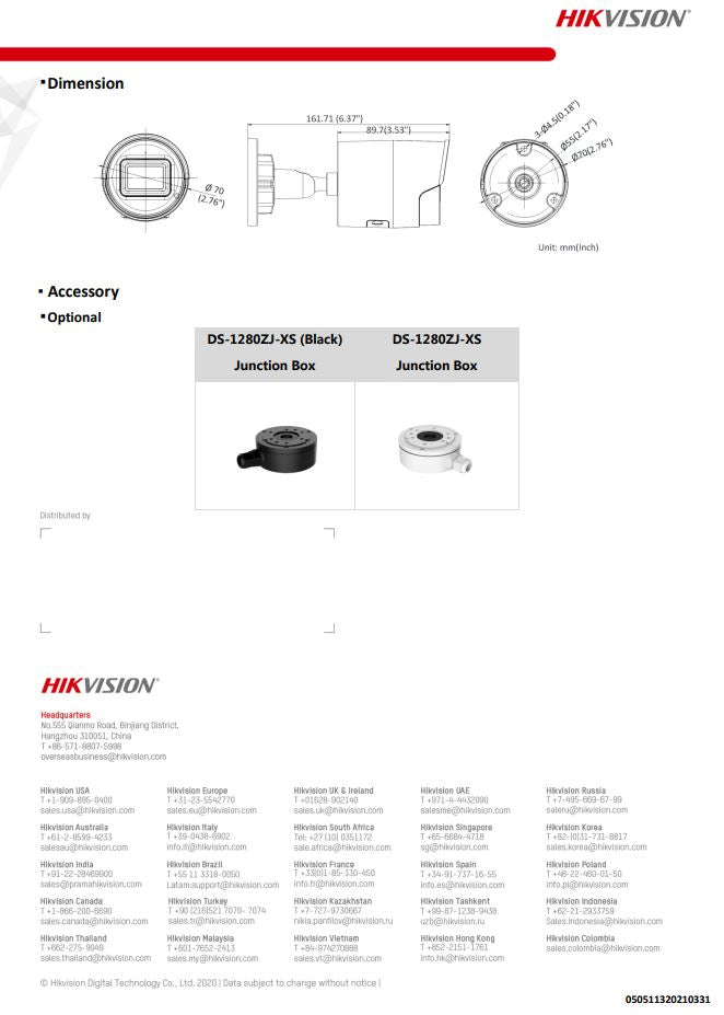 HIKVISION DS-2CD2066G2-I(C) 6 MP AcuSense Powered-by-DarkFighter Fixed Mini Bullet Network Camera