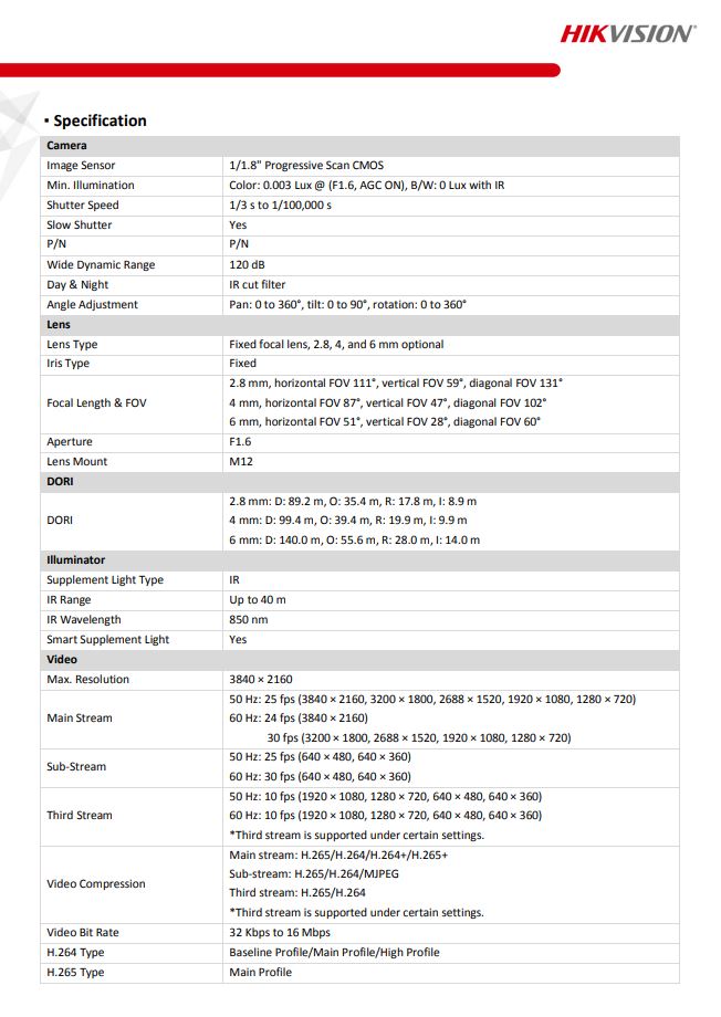 HIKVISION DS-2CD2086G2-IU(C) 8 MP AcuSense Powered-by-Darkfighter Fixed Mini Bullet Network Camera