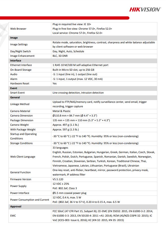 HIKVISION DS-2CD2121G0-IS(C) 2MP WDR Fixed Vandal Dome Network Camera