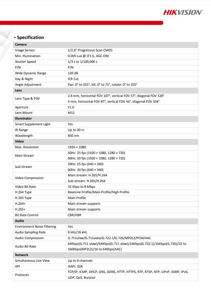 HIKVISION  DS-2CV2121G2-IDW 2MP Outdoor Audio Fixed Dome Wi-Fi Network Camera