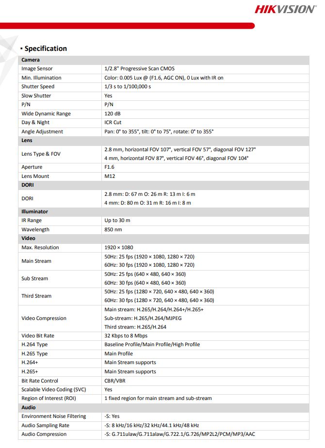 HIKVISION DS-2CD2123G2-I 2MP AcuSense Vandal Fixed Dome Network Camera