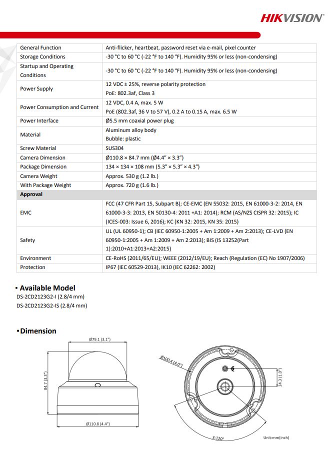 HIKVISION DS-2CD2123G2-I 2MP AcuSense Vandal Fixed Dome Network Camera