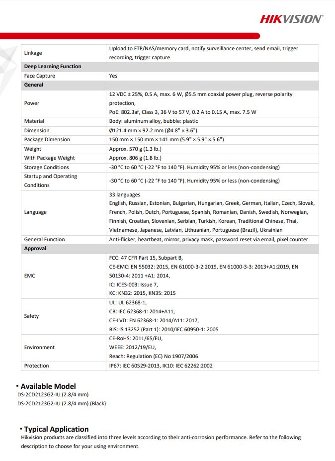 HIKVISION DS-2CD2123G2-IU(D) 2MP AcuSense Vandal Fixed Dome Network Camera