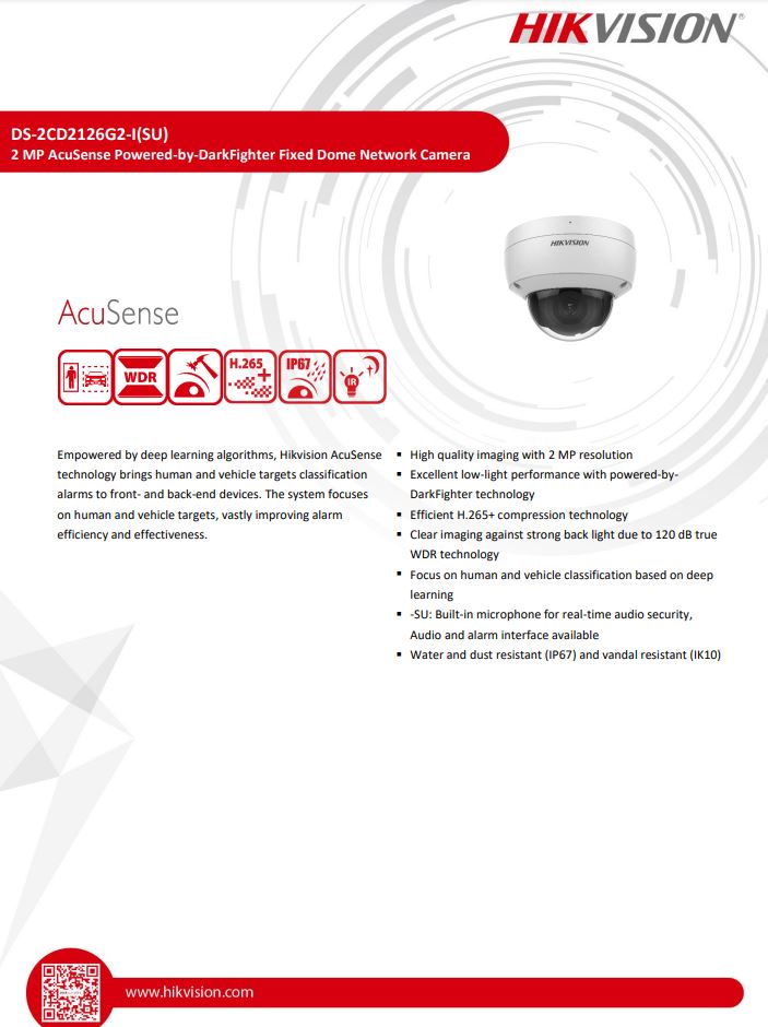 HIKVISION DS-2CD2126G2-I(D) 2MP AcuSense Fixed Dome Network Camera