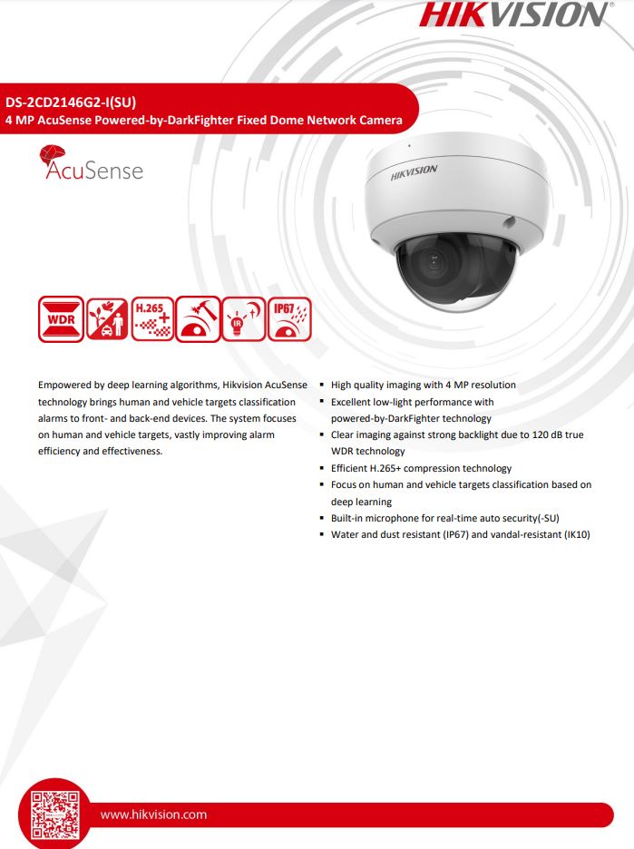 HIKVISION DS-2CD2146G2-ISU(C) 4MP AcuSense Fixed Dome Network Camera