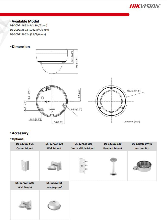 HIKVISION DS-2CD2146G2-ISU(C) 4MP AcuSense Fixed Dome Network Camera