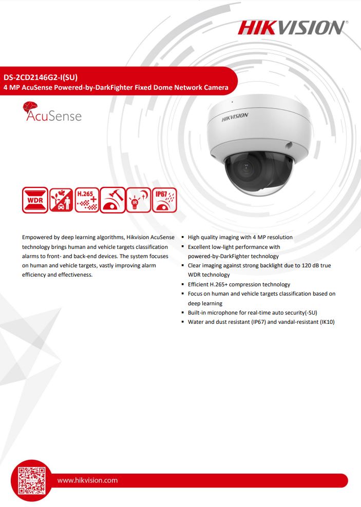 HIKVISION DS-2CD2146G2-I(C) 4MP AcuSense Fixed Dome Network Camera