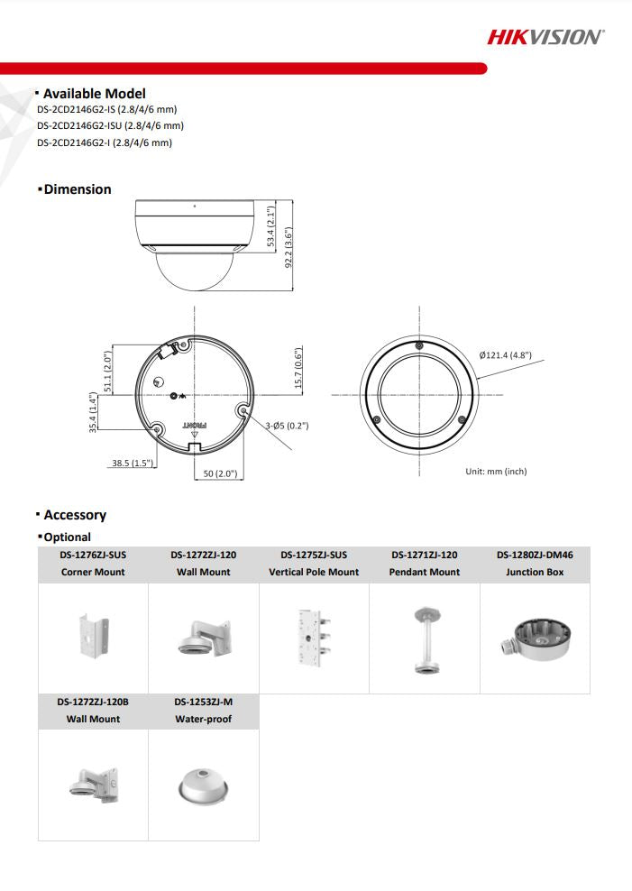 HIKVISION DS-2CD2146G2-I(C) 4MP AcuSense Fixed Dome Network Camera