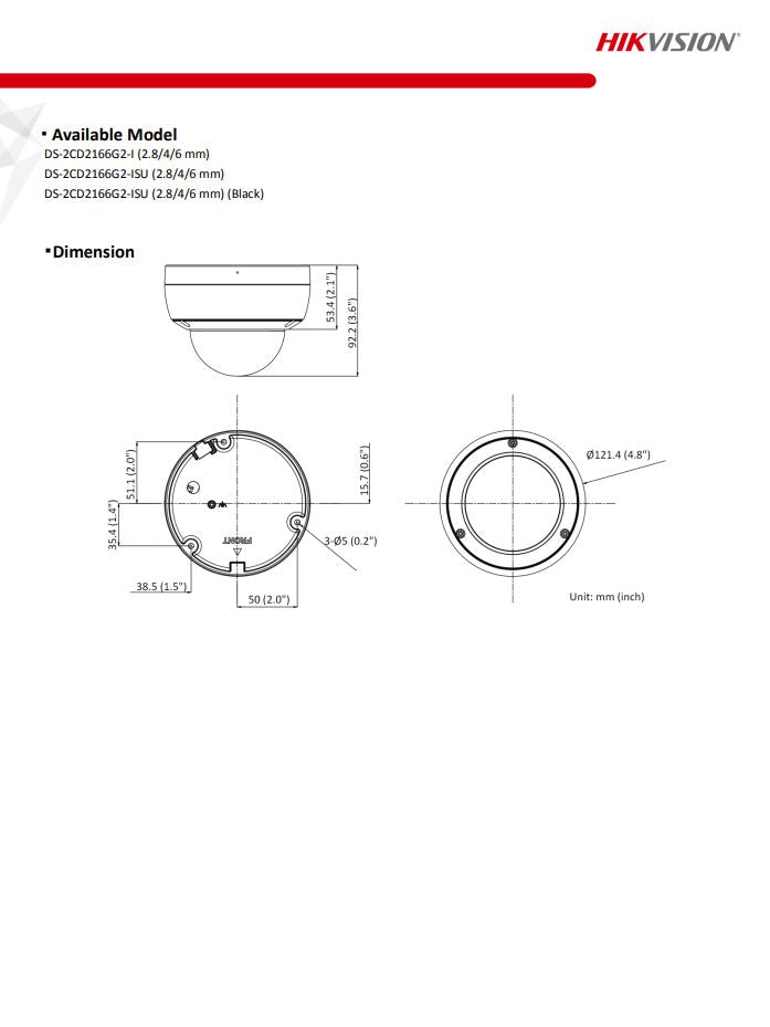 HIKVISION DS-2CD2166G2-ISU(C) 6MP AcuSense Fixed Dome Network Camera