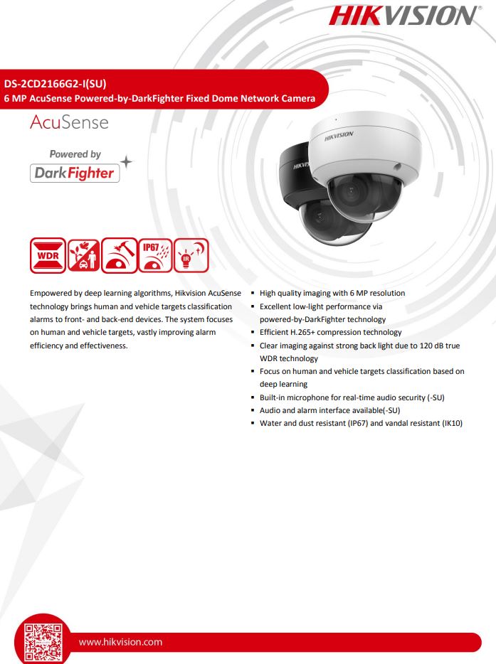 HIKVISION DS-2CD2166G2-I(C) 6MP AcuSense Fixed Dome Network Camera