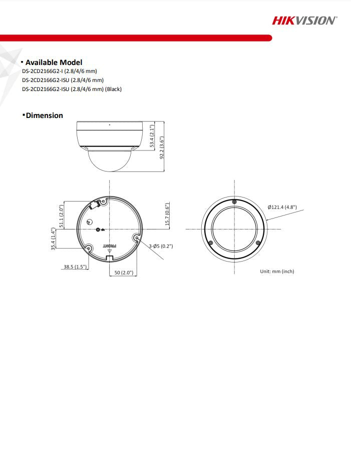 HIKVISION DS-2CD2166G2-I(C) 6MP AcuSense Fixed Dome Network Camera