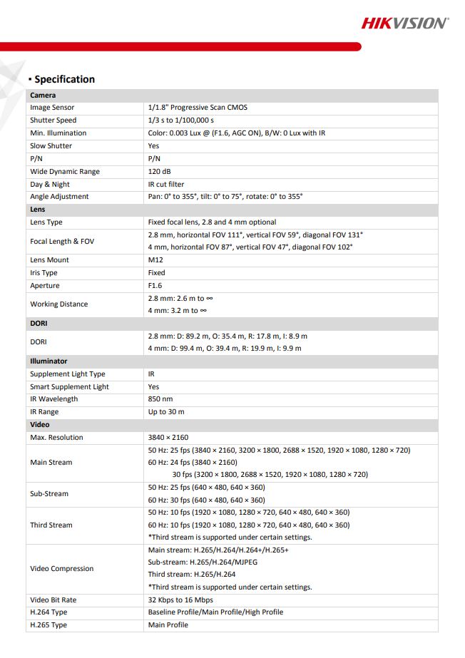 HIKVISION  DS-2CD2186G2-ISU(C) 4K AcuSense Fixed Dome Network Camera