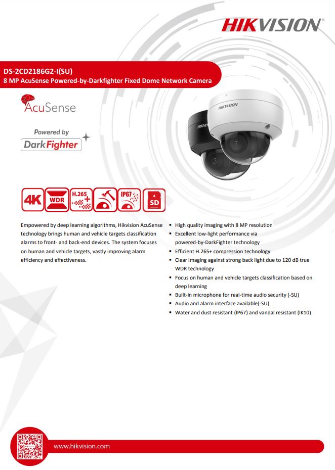 HIKVISION DS-2CD2186G2-I(C) 4K AcuSense Fixed Dome Network Camera