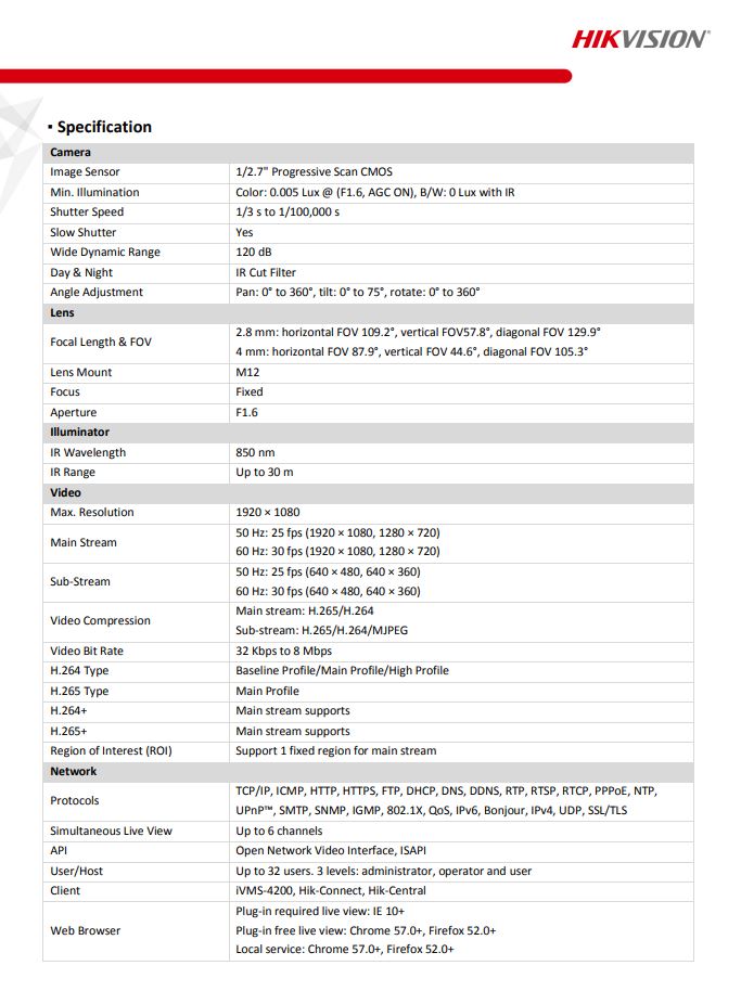 HIKVISION DS-2CD2321G0-I/NF(C) 2MP WDR Fixed Turret Network Camera