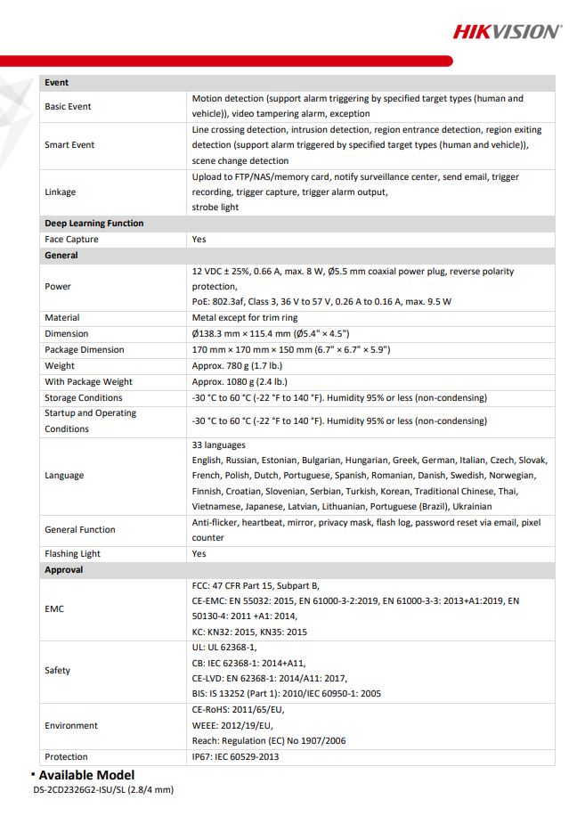 HIKVISION DS-2CD2326G2-ISU/SL(D) 2MP AcuSense Strobe Light & Audible Warning Fixed Turret Network Camera